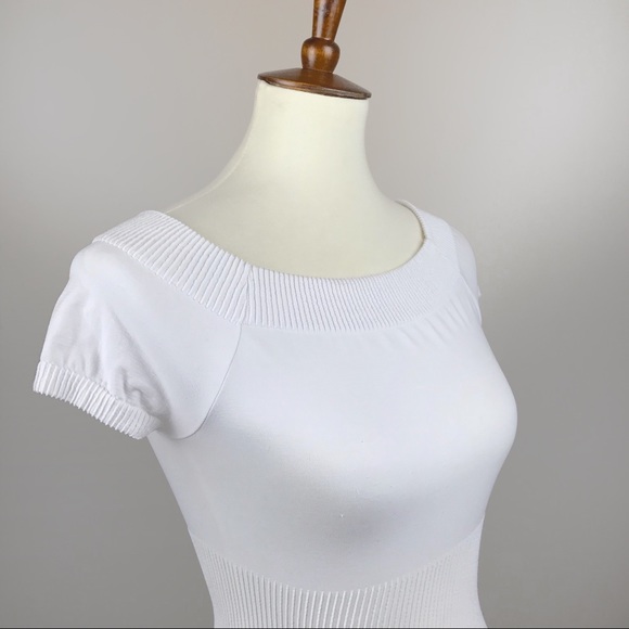 With U.S.A. Tops - With U.S.A. White Short Sleeve Ribbed Blouse